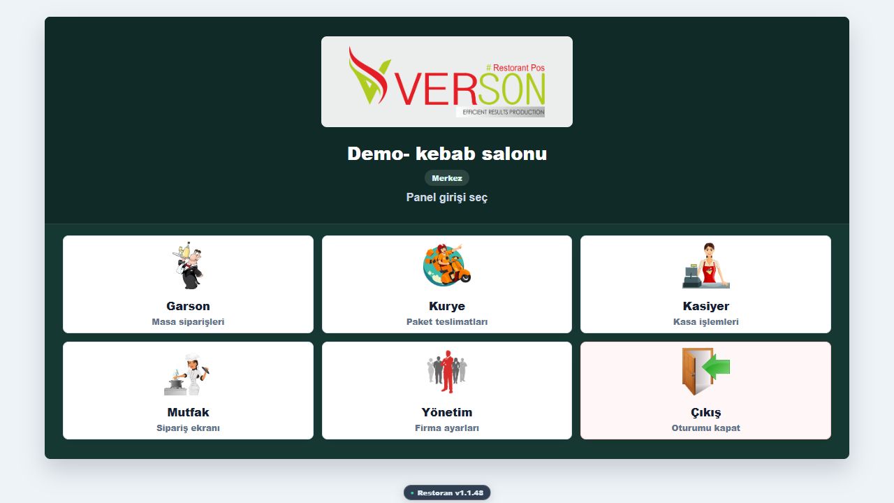 Garson, kurye, kasiyer ve mutfak ekran seçimi